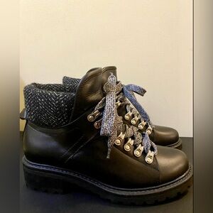 Barney's New York Black Leather Boots 36/ 6 NEW Italy $585 Fur Ankle Lug Sole